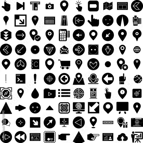 Collection Of 100 Point Icons Set Isolated Solid Silhouette Icons Including Sign, Finger, Icon, Gesture, Isolated, Point, Symbol Infographic Elements Vector Illustration Logo