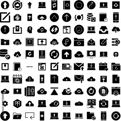 Collection Of 100 Update Icons Set Isolated Solid Silhouette Icons Including Update, Upgrade, Sign, Symbol, Software, Internet, Icon Infographic Elements Vector Illustration Logo