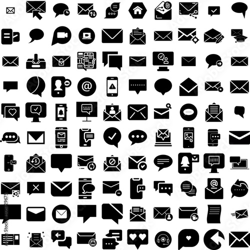 Collection Of 100 Message Icons Set Isolated Solid Silhouette Icons Including Design, Illustration, Icon, Message, Communication, Vector, Web Infographic Elements Vector Illustration Logo