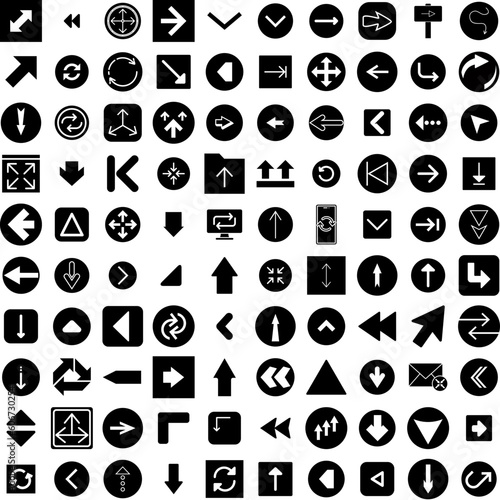 Collection Of 100 Arrows Icons Set Isolated Solid Silhouette Icons Including Vector, Symbol, Set, Collection, Arrow, Design, Sign Infographic Elements Vector Illustration Logo
