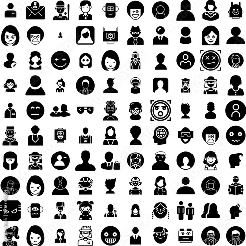 Collection Of 100 Avatar Icons Set Isolated Solid Silhouette Icons Including Avatar, People, Person, Male, Face, Human, Man Infographic Elements Vector Illustration Logo