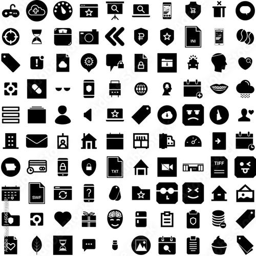 Collection Of 100 Throb Icons Set Isolated Solid Silhouette Icons Including Pain, Problem, Vector, Disease, Health, Hurt, Head Infographic Elements Vector Illustration Logo