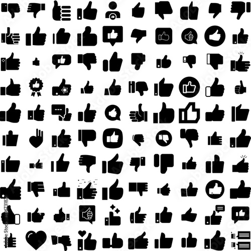 Collection Of 100 Thumbs Icons Set Isolated Solid Silhouette Icons Including Finger, Vector, Hand, Symbol, Up, Thumb, Good Infographic Elements Vector Illustration Logo