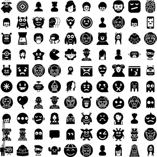 Collection Of 100 Character Icons Set Isolated Solid Silhouette Icons Including Character, Flat, Design, Vector, Isolated, Illustration, Set Infographic Elements Vector Illustration Logo