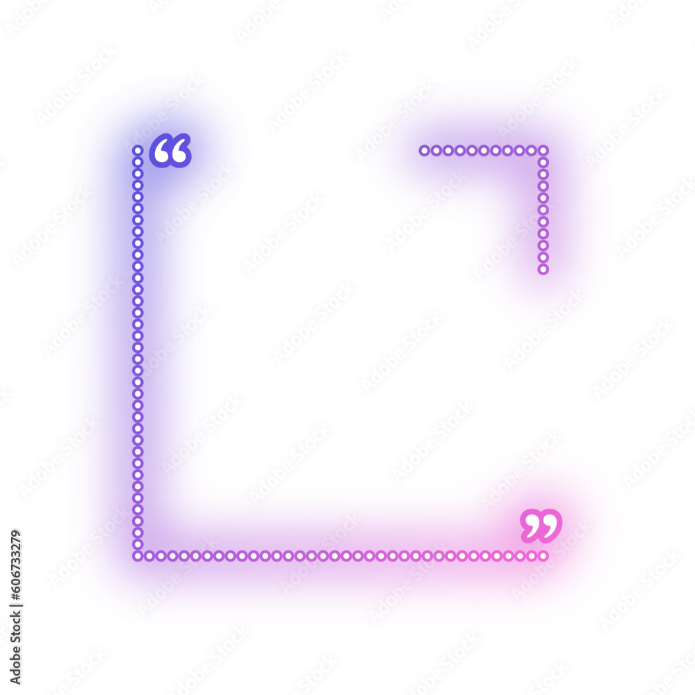 Neon Purple Pink dotted line square quote frame with quotation marks Neon Purple Pink dotted line square quote frame with quotation marks