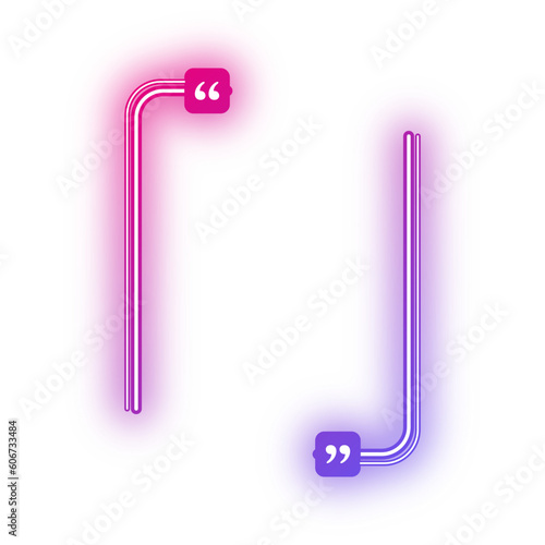Neon Red Purple double line vertical rectangle quote frame with quotation marks