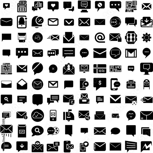 Collection Of 100 Message Icons Set Isolated Solid Silhouette Icons Including Web, Illustration, Design, Message, Icon, Communication, Vector Infographic Elements Vector Illustration Logo