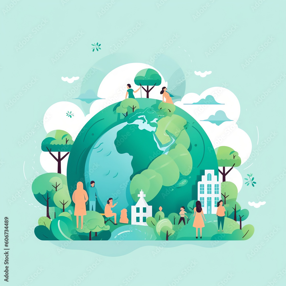 AI generated Sustainable lifestyle. People collecting plastic trash