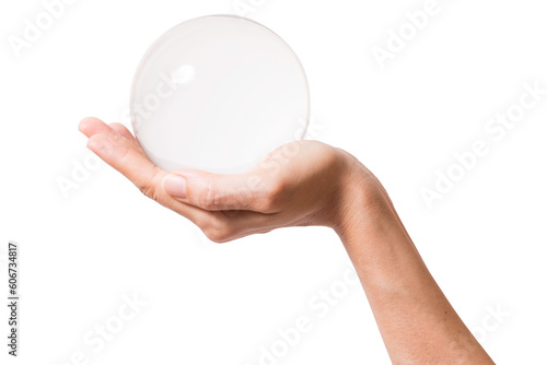 crystal ball in hand isolated photo
