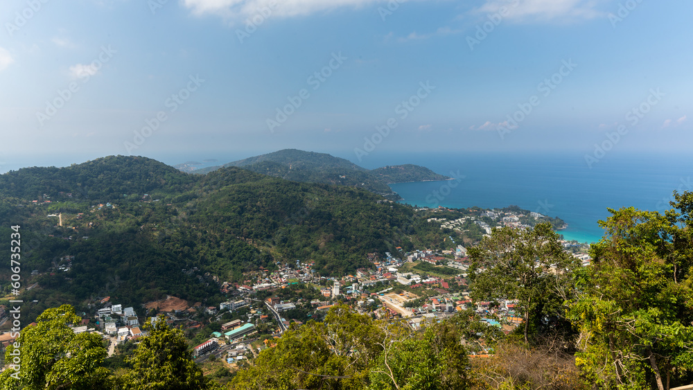 view of the sea and mountains in Phuket, Thailand