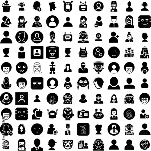 Collection Of 100 Avatar Icons Set Isolated Solid Silhouette Icons Including Avatar, Human, Man, Face, Male, Person, People Infographic Elements Vector Illustration Logo