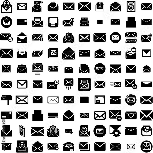 Collection Of 100 Envelope Icons Set Isolated Solid Silhouette Icons Including Message, Paper, Envelope, Blank, Isolated, Letter, Vector Infographic Elements Vector Illustration Logo