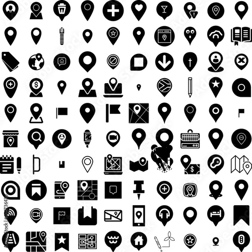 Collection Of 100 Marker Icons Set Isolated Solid Silhouette Icons Including Pen, Vector, Isolated, Illustration, Ink, Brush, Marker Infographic Elements Vector Illustration Logo