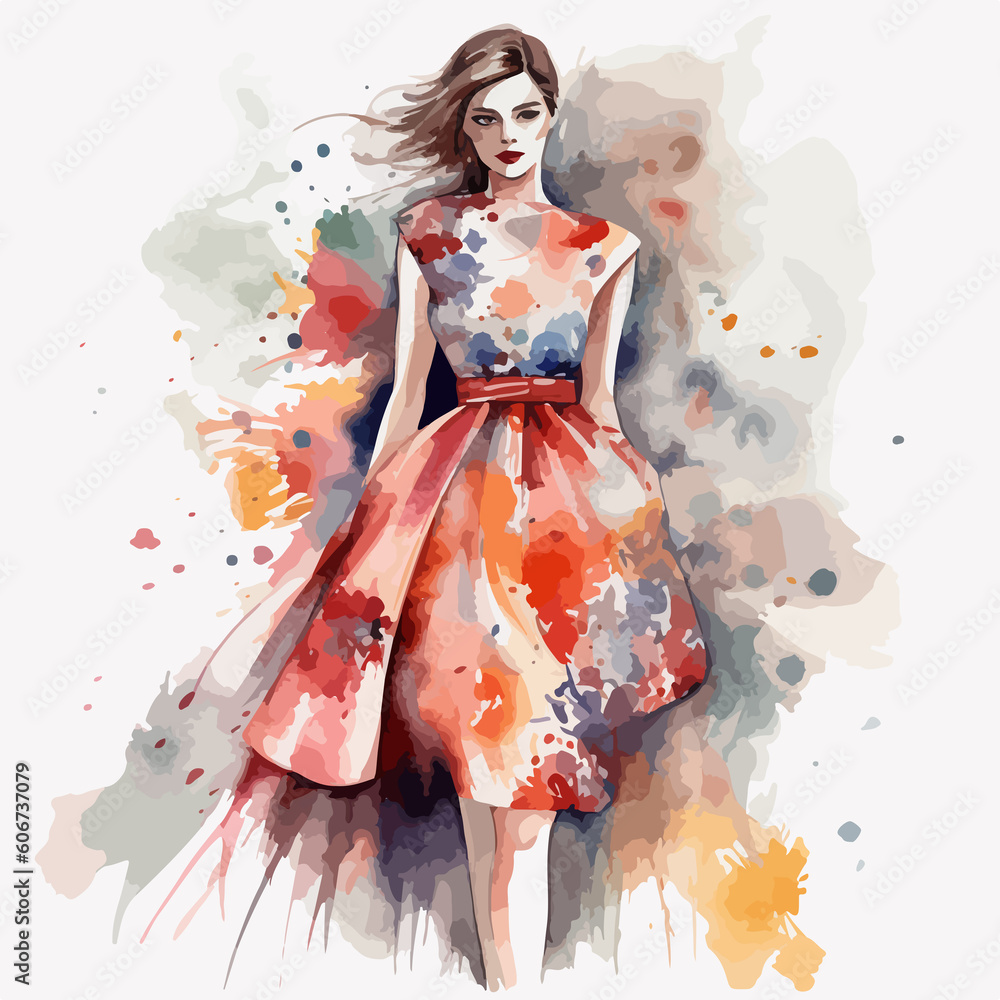Watercolor fashion illustration isolated on white Watercolor fashion illustration isolated on white