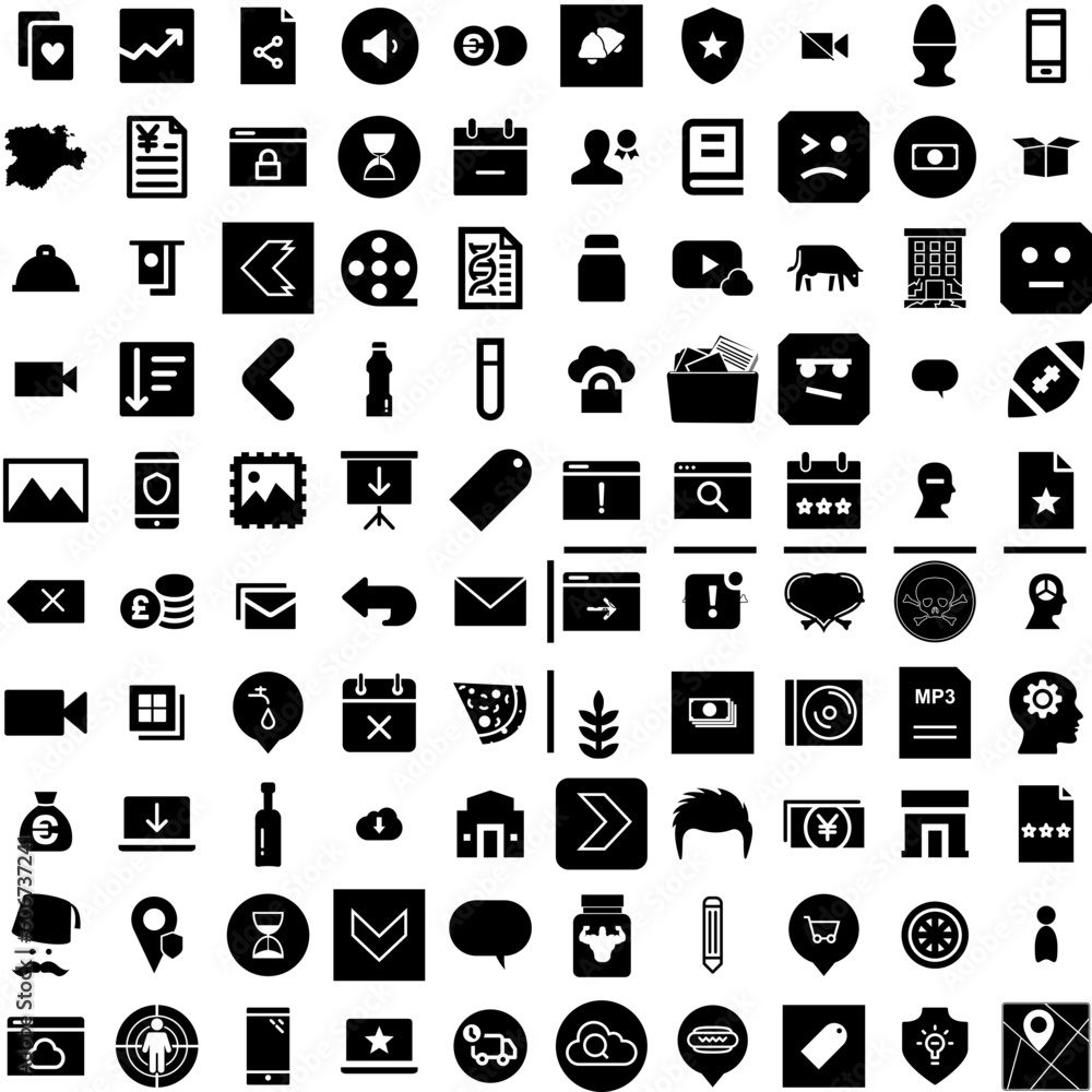 Collection Of 100 Tremor Icons Set Isolated Solid Silhouette Icons ...