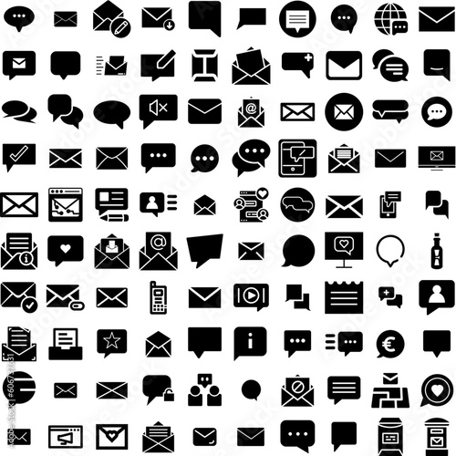 Collection Of 100 Message Icons Set Isolated Solid Silhouette Icons Including Icon, Message, Illustration, Communication, Vector, Web, Design Infographic Elements Vector Illustration Logo