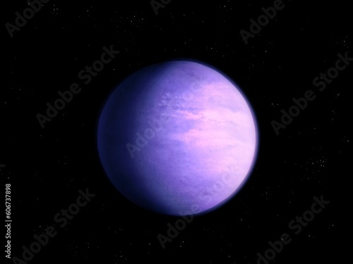 Exoplanet in deep space. Sci-fi background. Beautiful Earth-like planet with an atmosphere. Super-Earth in bright colors.