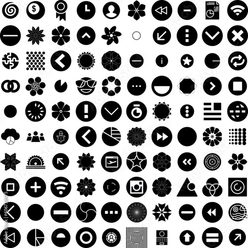 Collection Of 100 Circle Icons Set Isolated Solid Silhouette Icons Including Set, Circle, Background, Vector, Design, Abstract, Round Infographic Elements Vector Illustration Logo