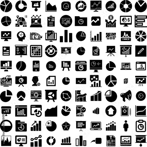 Collection Of 100 Chart Icons Set Isolated Solid Silhouette Icons Including Diagram, Data, Chart, Graph, Business, Vector, Design Infographic Elements Vector Illustration Logo