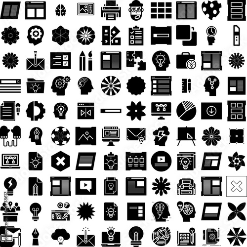 Collection Of 100 Creative Icons Set Isolated Solid Silhouette Icons Including Creative  Abstract  Design  Art  Business  Concept  Idea Infographic Elements Vector Illustration Logo