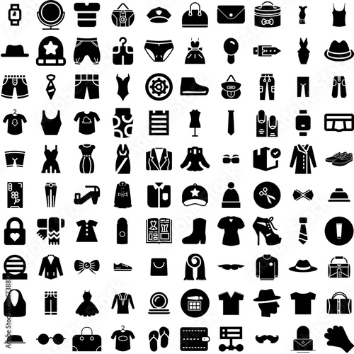 Collection Of 100 Fashion Icons Set Isolated Solid Silhouette Icons Including Model, Trendy, Fashionable, Style, Woman, Beautiful, Fashion Infographic Elements Vector Illustration Logo