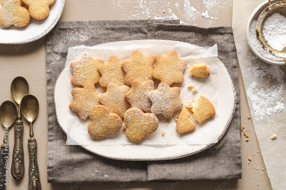 'Frollini', homemade italian biscuits on the plate. Some ingredients are: eggs; sugar; flour; butter. 'Frollini', homemade italian biscuits on the plate. Some ingredients are: eggs; sugar; flour; butter.