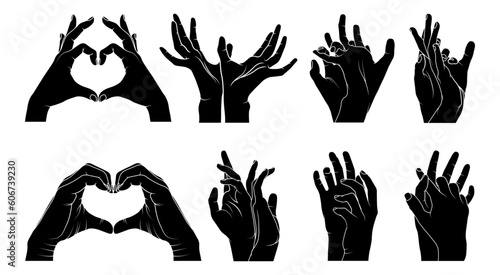 A Collection of Female Both Hand Poses in Various Styles Black vector illustration