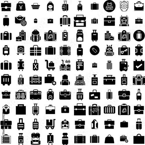 Collection Of 100 Luggage Icons Set Isolated Solid Silhouette Icons Including Bag  Luggage  Travel  Suitcase  Vacation  Baggage  Journey Infographic Elements Vector Illustration Logo
