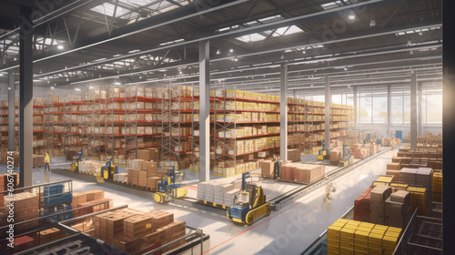 Step into the vast expanse of a bustling warehouse, Generative AI 