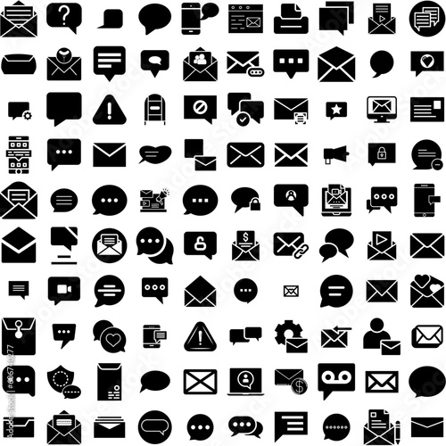 Collection Of 100 Message Icons Set Isolated Solid Silhouette Icons Including Message, Icon, Illustration, Communication, Web, Design, Vector Infographic Elements Vector Illustration Logo