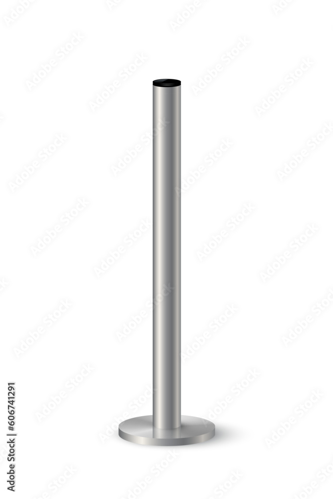 3d metal pole signpost on base vector illustration. Realistic grey steel, iron or chrome pillar with polished surface, vertical different diameter cylinder pipe holders for board or flag 3d metal pole signpost on base vector illustration. Realistic grey steel, iron or chrome pillar with polished surface, vertical different diameter cylinder pipe holders for board or flag