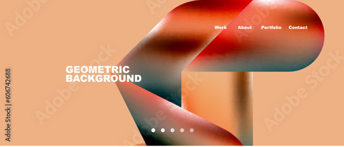 Glassmorphism landing page background template. Colorful glass shapes with metallic effect abstract composition for wallpaper, banner, background