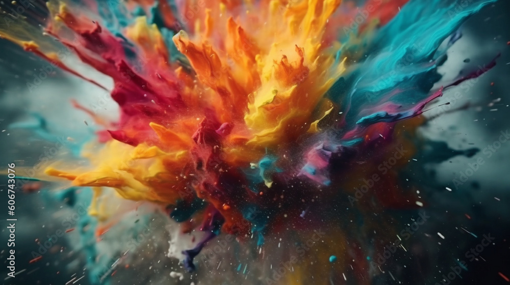 Explosion of multi-colored paints. Generative AI Explosion of multi-colored paints. Generative AI