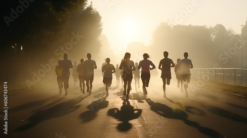 People run a marathon through the fog. Generative AI © Daniel
