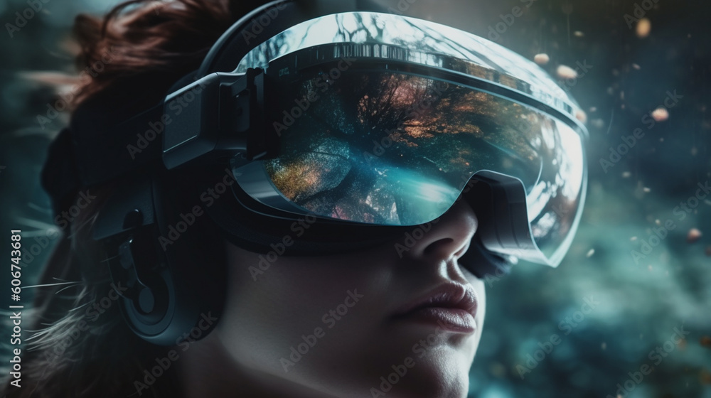 Girl in VR glasses. Generative AI Girl in VR glasses. Generative AI