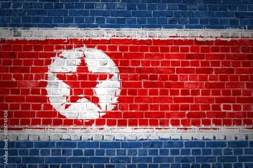 Shot of the North Korea flag painted on a brick wall in an urban location