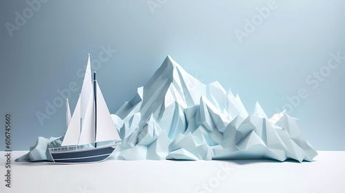 Paper craft illustration of iceberg in ocean. Ai generative
