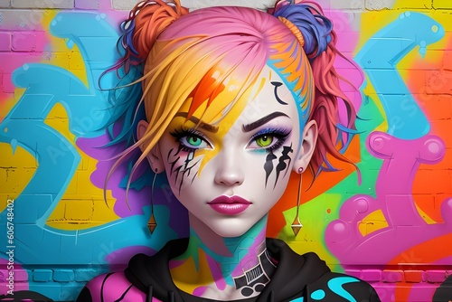 portrait of a girl , colorful painting , e girl