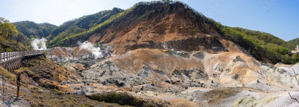 支笏洞爺国立公園 登別地獄谷のパノラマ風景