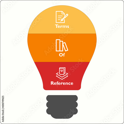 TOR - Terms of reference acronym. Infographic template with icons