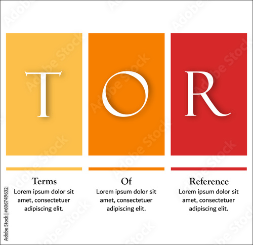 TOR - Terms of reference acronym. Infographic template with icons