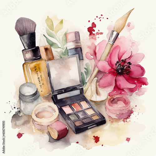 Watercolor make-up illustration isolated on white 
