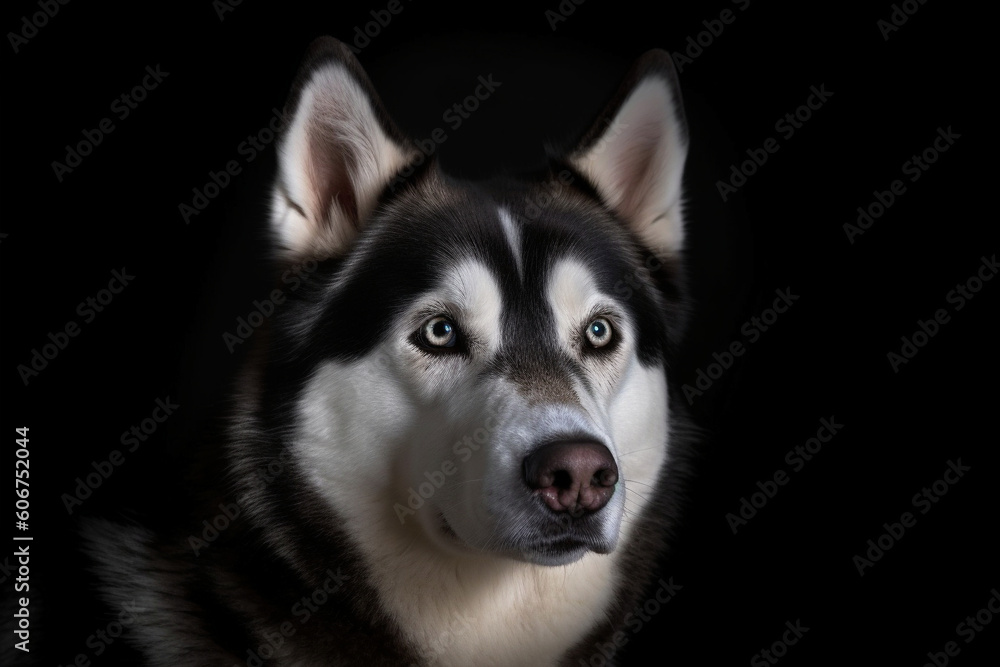An AI generated illustration of a noble husky in front of a black background