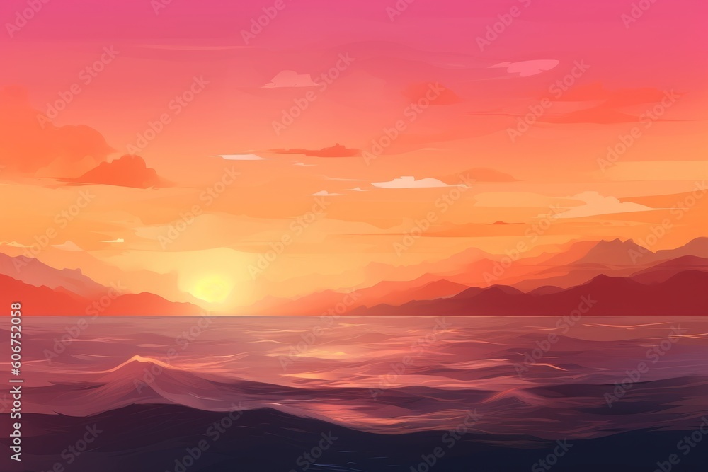 Ai generated illustration of sunset over the ocean Ai generated illustration of sunset over the ocean