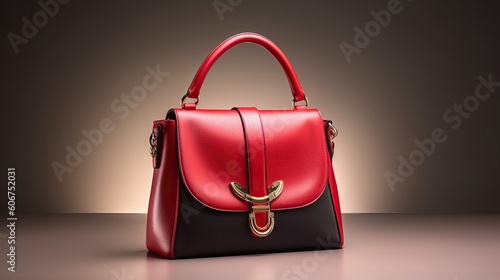 Beautiful status trendy smooth womens handbag in red black color on a light studio background