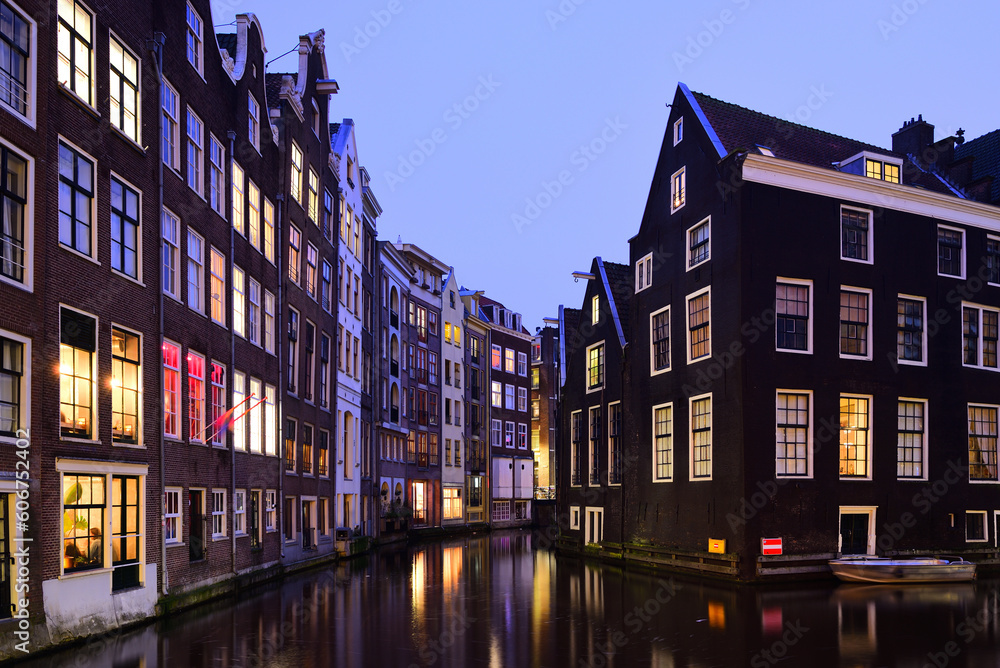 Amsterdam old town at night.