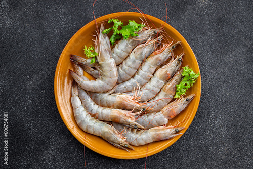 fresh shrimp raw prawn gambas seafood meal food snack on the table copy space food background rustic top view
