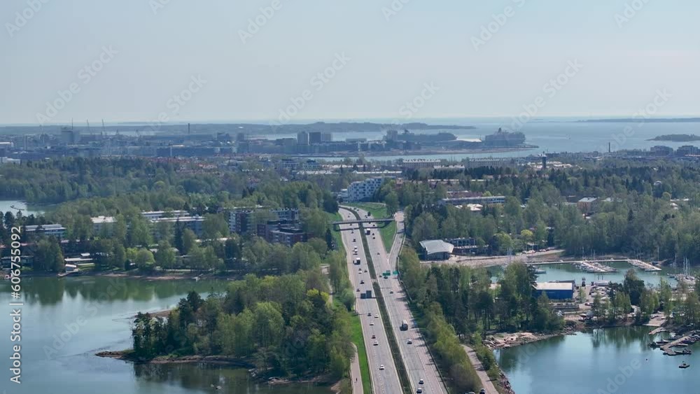 Highway traffic leading towards Helsinki Downtown, capital city of Finland Highway traffic leading towards Helsinki Downtown, capital city of Finland