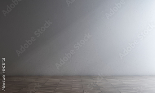 White background for product display with shadows and natural sun light  parquet floor  3D rendering