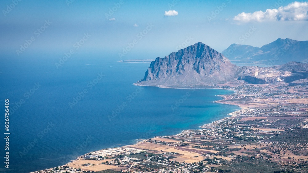Aerial drone shot of the seaside in Sicily, Italy